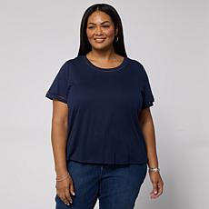"As Is" G by Giuliana Cotton Modal Short-Sleeve Top with Trim