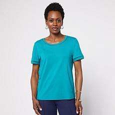 "As Is" G by Giuliana Cotton Modal Short-Sleeve Top with Trim