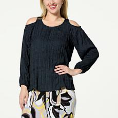 "As Is" G by Giuliana Crinkled Woven Cold-Shoulder Blouse