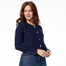 "As Is" G by Giuliana Knit Novelty Buttoned Topper