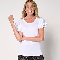 "As Is" G by Giuliana Knit Top with Tiered Mesh Sleeves