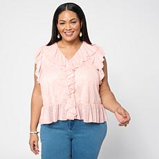 "As Is" G by Giuliana Printed Knit Sleeveless Ruffle Top