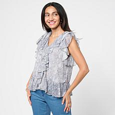 "As Is" G by Giuliana Printed Knit Sleeveless Ruffle Top