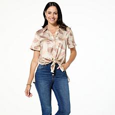 "As Is" G by Giuliana Printed Tie-Front Camp Shirt