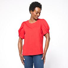 "As Is" G by Giuliana Slub Knit Top with Knot Sleeve