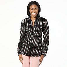 "As Is" G by Giuliana Stretch Satin Polka-Dot Button-Up Blouse