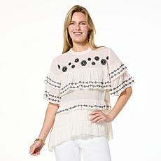 "As Is" G by Giuliana Woven Embroidered Ruffle Top