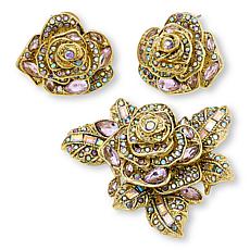 "As Is" Heidi Daus Showered with Flowers Crystal Pin and Earrings Set
