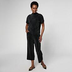 "As Is" HUE 2-piece Pleated Knit Top and Pant Lounge Set