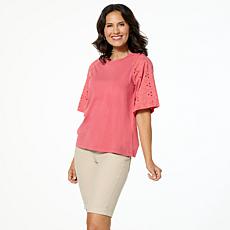 "As Is" HUE Cotton Knit Eyelet Raglan Sleeve Tee