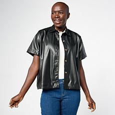 "As Is" Hue Faux Leather Short Sleeve Shirt