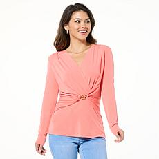 "As Is" IMAN Global Chic Buckled Knit Cross-Front Top