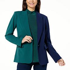 "As Is" IMAN Global Chic Colorblocked Crepe Knit Lined Blazer