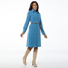 "As Is" IMAN Global Chic Denim Dress with Faux Leather Belt