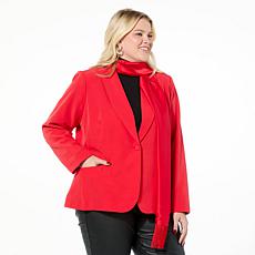 "As Is" IMAN Global Chic Knit Blazer with Detachable Satin Scarf