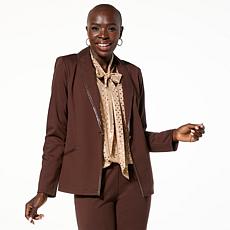"As Is" IMAN Global Chic Ponte Blazer with Faux Leather Trim