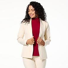"As Is" IMAN Global Chic Ponte Blazer with Faux Leather Trim