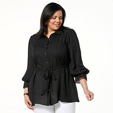 "As Is" IMAN Global Chic Printed Button-Front Everything Blouse