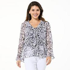 "As Is" IMAN Global Chic Printed Flounce Tie-Front Blouse