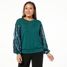 "As Is" IMAN Global Chic Pullover Sweater with Sequin Sleeves