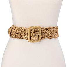"As Is" IMAN Global Chic Square Buckle Woven Raffia Belt
