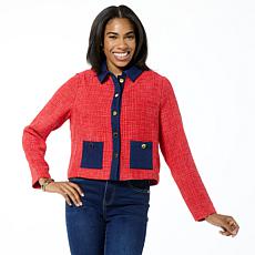 "As Is" IMAN Global Chic Tweed Jacket with Denim Trim