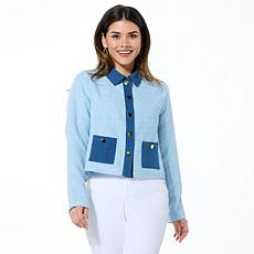 "As Is" IMAN Global Chic Tweed Jacket with Denim Trim