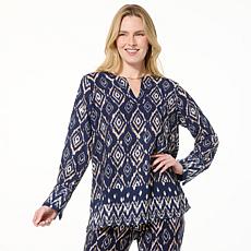"As Is" IMAN Global Chic Woven V-Neck Placket Top with Foil Detail