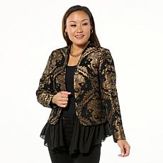 "As Is" Jaclyn Smith Chenille Brocade Jacket with Ruffled Lining