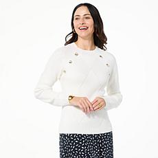 "As Is" Jaclyn Smith Diamond Stitch Button Detail Pullover Sweater