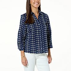 "As Is" Jaclyn Smith Floral Eyelet Button-Up Top