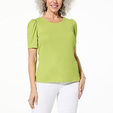 "As Is" Jaclyn Smith Puff Sleeve Ribbed Knit Tee