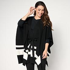 "As Is" Jaclyn Smith Striped Sweater Knit Belted Capelet