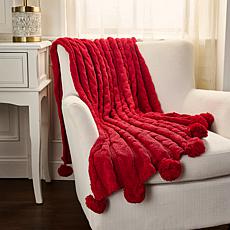 "As Is" Jeffrey Banks Chunky Cable Knit Throw with Pom Pom