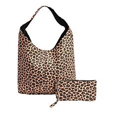 "As Is" Joy Metallic Leather Hobo Slouch Bag with Wristlet