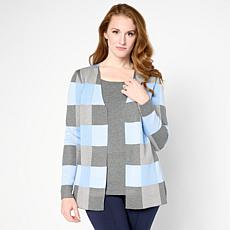 "As Is" Nina Leonard 2 Fer Long Sleeve Jacquard Sweater