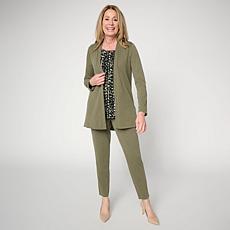 "As Is" Nina Leonard 3-piece Textured Knit Cardigan, Tank & Pant Set