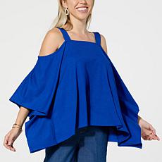"As Is" Nina Leonard Boxy Cold Shoulder Novelty Top 