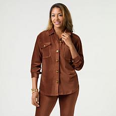 "As Is" Nina Leonard Corduroy Collared Shirt