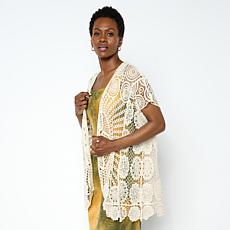 "As Is" Nina Leonard Crochet Rectangle Cardigan