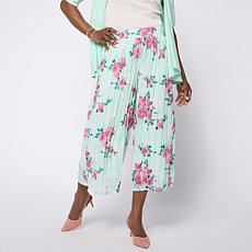 "As Is" Nina Leonard Elastic Waist Pleated Printed Chiffon Culotte ...