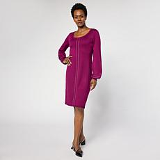 "As Is" Nina Leonard Jewel Neck Long-Sleeve Sweater Dress