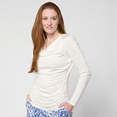 "As Is" Nina Leonard Long Sleeve Drape Neck Slink Top