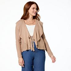 "As Is" Nina Leonard Long Sleeve Ruffle Front Knit Cardigan