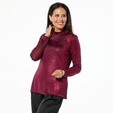 "As Is" Nina Leonard Novelty Foil Knit Mock-Neck Top