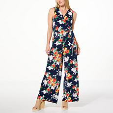 "As Is" Nina Leonard Printed Side Tie Jumpsuit