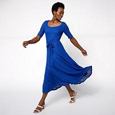 "As Is" Nina Leonard Round Neck Elbow Sleeve Lace Flare Dress