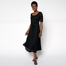 "As Is" Nina Leonard Round Neck Elbow Sleeve Lace Flare Dress