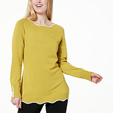 "As Is" Nina Leonard Scalloped Pullover Sweater 