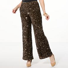 "As Is" Nina Leonard Sequined Velvet Wide Leg Pant